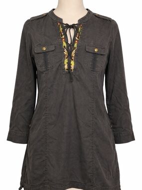 Chelsea & Theodore Lace Up Black Tunic Dress Boho Western M